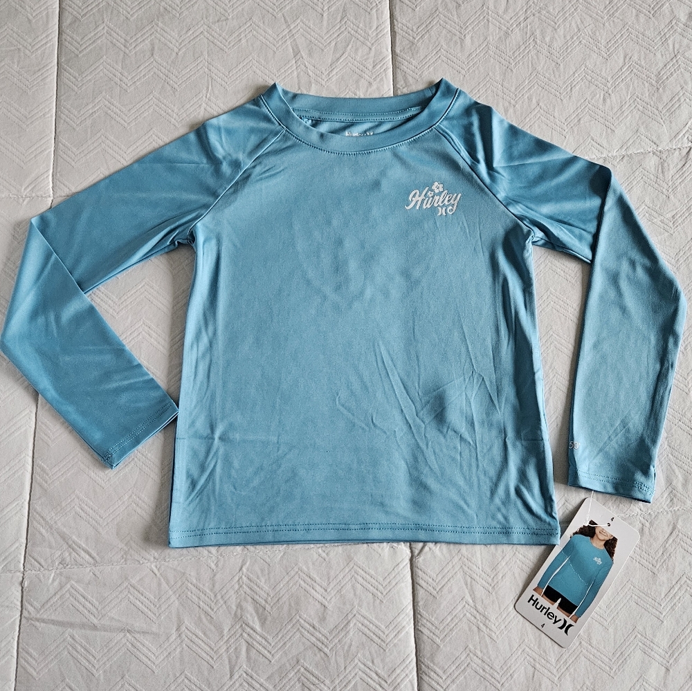 Hurley Kids Girls Long Sleeve UPF 50+ Rash Guard Swim Top Size 4